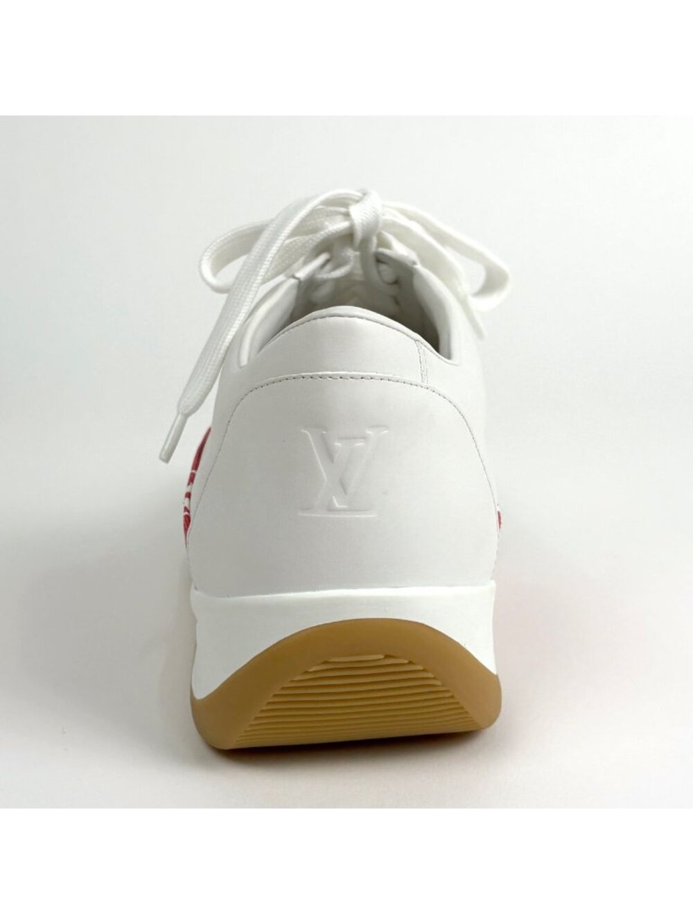 Louis Vuitton Logo Sneakers Monogram Supreme Shoes Leather White Red - Picture 2 of 9